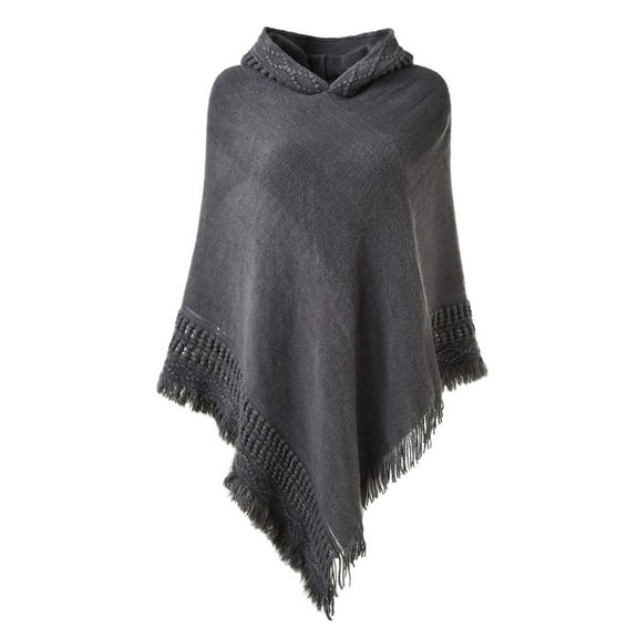 StylesILove Women Knitted Hooded Poncho Crochet Pattern Pullover Cardigan Soft Wrap (Grey)