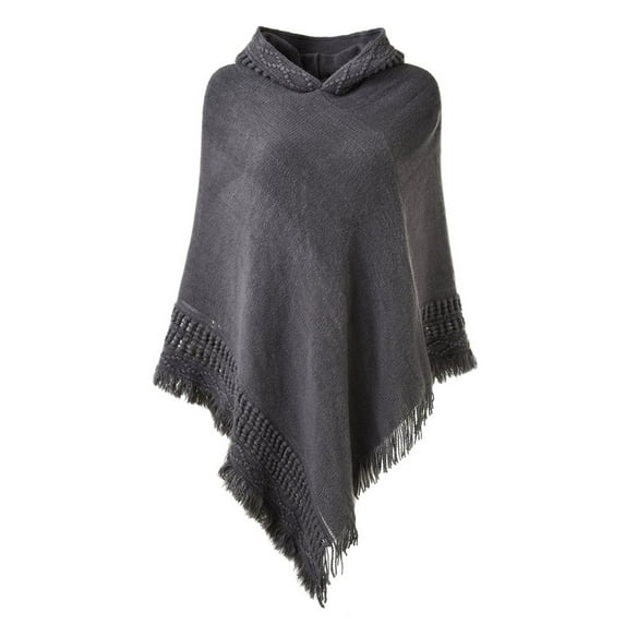 StylesILove Women Knitted Hooded Poncho Crochet Pattern Pullover Cardigan Soft Wrap (Grey)