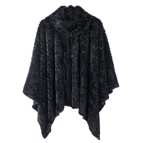 StylesILove Women Striped Faux Fur Soft Poncho Cape Ultra Warm Warp for Autumn Winter Season (Black)