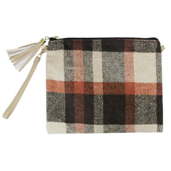 StylesILove Women Stylish Crossbody Clutch Pouch Cosmetic Bag Card Holder Multi-use Bag with Adjustable Shoulder Strap and Wrist Strap (Brown Beige Tartan)