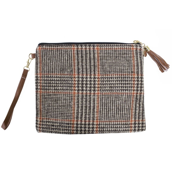StylesILove Women Stylish Crossbody Clutch Pouch Cosmetic Bag Card Holder Multi-use Bag with Adjustable Shoulder Strap and Wrist Strap (Brown Glen Check)