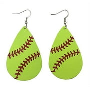 StylesILove Women Teen Girls Baseball Games Teardrop Leather Dangle Earrings (Neon Green)