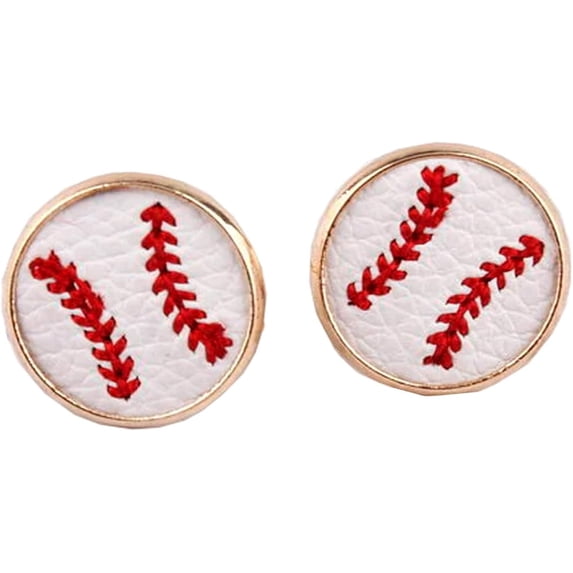 StylesILove Women Soccer Baseball Teardrop Round Leather Dangle Earrings Baseball Stud Earrings for Sport Ball Fans or Player (White)