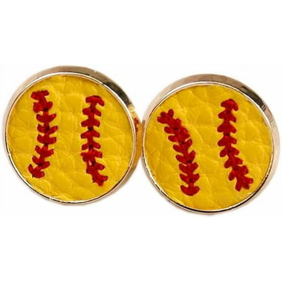 StylesILove Women Soccer Baseball Teardrop Round Leather Dangle Earrings Baseball Stud Earrings for Sport Ball Fans or Player (Yellow)