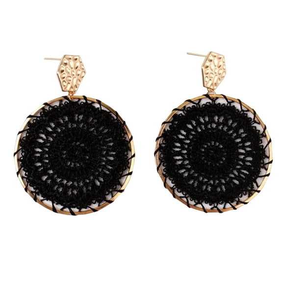 StylesILove Women Unique Boho Crochet Pendant Metal Stud Drop Earrings Statement Wedding Special Event Jewelry (Black)
