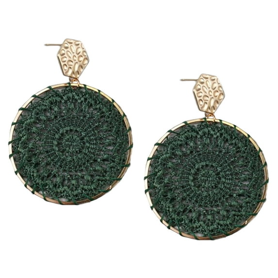 StylesILove Women Unique Boho Crochet Pendant Metal Stud Drop Earrings Statement Wedding Special Event Jewelry (Peacock)