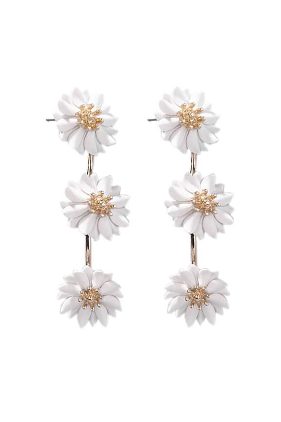 Women White Triple Daisy Drop Stud Earrings Wedding Special Event Fashion Jewelry