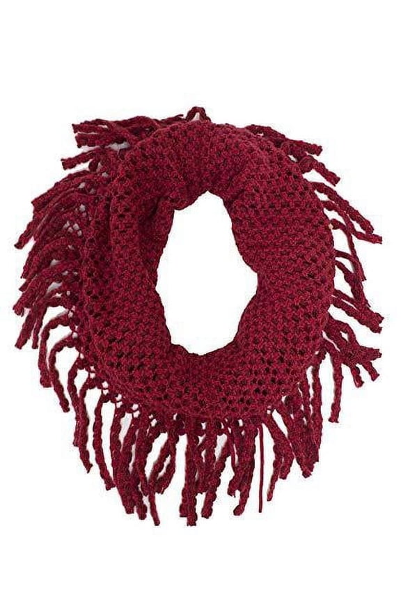 Womens Winter Warm Solid Mini Tube Infinity Scarf With Fringe