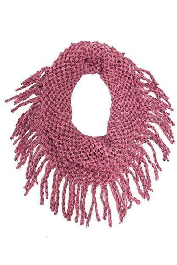 Womens Winter Warm Solid Mini Tube Infinity Scarf With Fringe