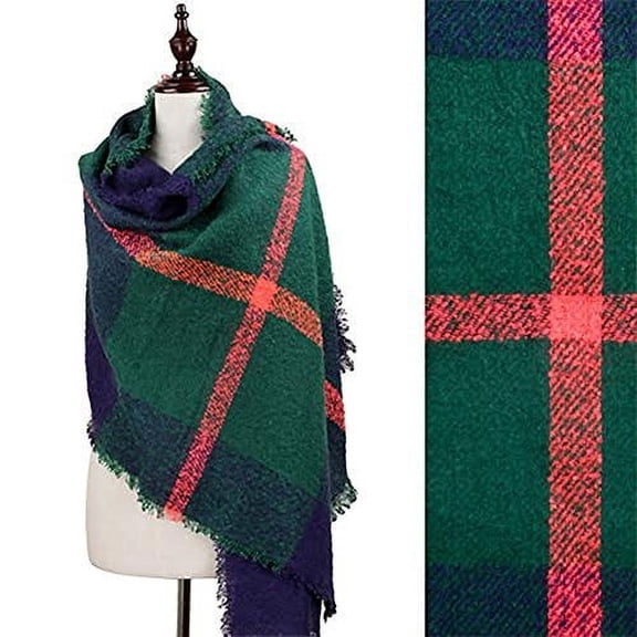 StylesILove Woven Plaid Blanket Large Shawl Wrap with Frayed Edge
