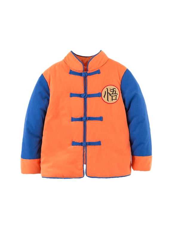 Young Kids Baby Boys Traditional Chinese Inspired Warm Fleece Jacket Coat (130/6-7 Years, Son Goku Multi)