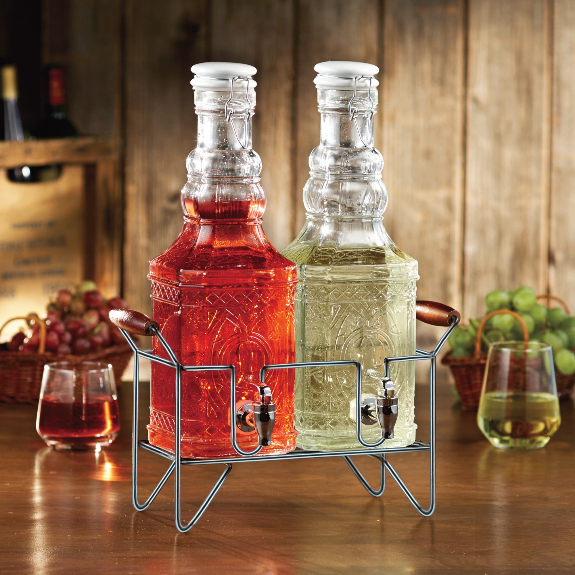 Stylesetter Andrews Double Glass Beverage Dispenser with Stand and Half  Gallon Capacity Each