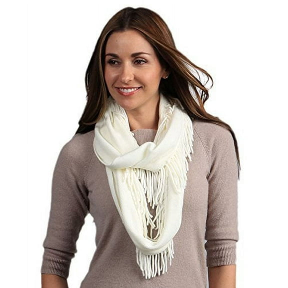 Stylesilove Fashion Infinity Fringe Womens Scarf (Ivory)