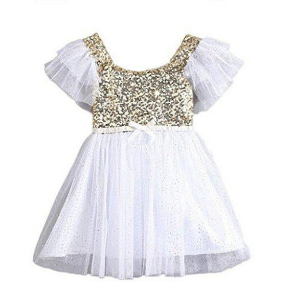 Stylesilove Infant Toddler Kids Little Girls Princess Ballerina Party Gold Sequin Tulle Flower Dress - 6 Colors