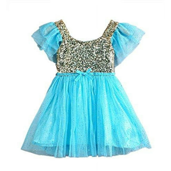 Stylesilove Infant Toddler Kids Little Girls Princess Ballerina Party Gold Sequin Tulle Flower Dress - 6 Colors