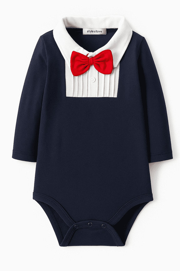 Long Sleeve Tuxedo Shirt Baby Boy Jumpsuit (6-12 Months, Navy Blue)