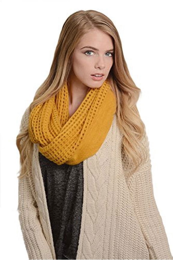 Open Grid Infinity Loop Scarf, 6 Colors (Mustard)
