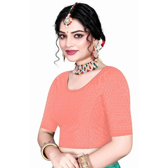 Stylesindia Cotton Lycra Stretchable Athletic Shirt Half Sleeve Dry Fit Workout Crop Top Gym Sports Top Sari Blouse ( X-Large, Rust)