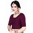 thumbnail image 1 of Stylesindia Cotton Lycra Stretchable Athletic Shirt Half Sleeve Dry Fit Workout Crop Top Gym Sports Top Sari Blouse ( X-Large, Wine), 1 of 2