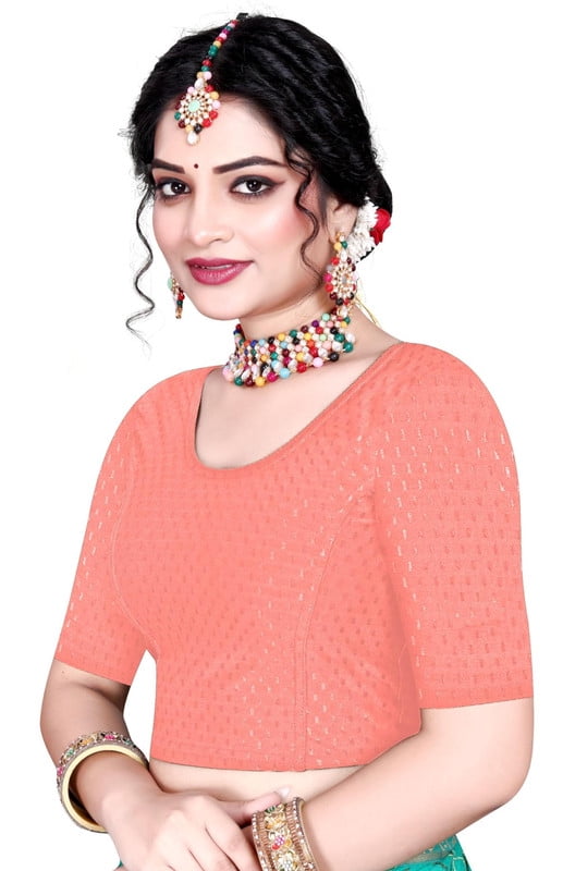 Cotton Lycra Stretchable Athletic Shirt Half Sleeve Dry Fit Workout Crop Top Gym Sports Top Sari Blouse (US, Alpha, X-Large, Regular, Regular, Rust)