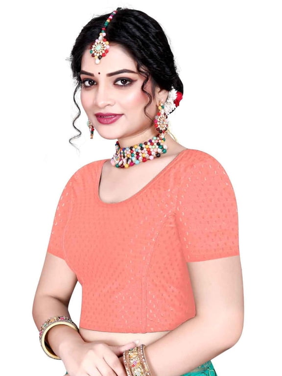 Cotton Lycra Stretchable Athletic Shirt Half Sleeve Dry Fit Workout Crop Top Gym Sports Top Sari Blouse ( XX-Large, Rust)