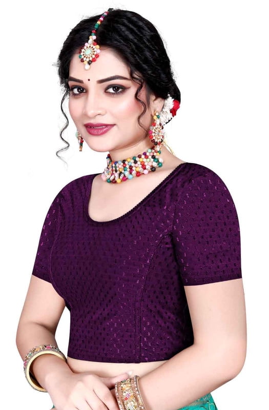 Cotton Lycra Stretchable Athletic Shirt Half Sleeve Dry Fit Workout Crop Top Gym Sports Top Sari Blouse (US, Alpha, XX-Large, Regular, Regular, Purple)