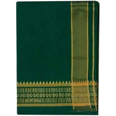 Stylesindia Cotton Single Layer Colored Dhoti 1.8 Meters Length Lungi Sarong with Resham Designer Border Dhotis (Green)