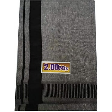 Stylesindia Cotton Single Layer Colored Dhoti 1.8 Meters Length Lungi Sarong with Resham Designer Border Dhotis (Grey-Black Border)