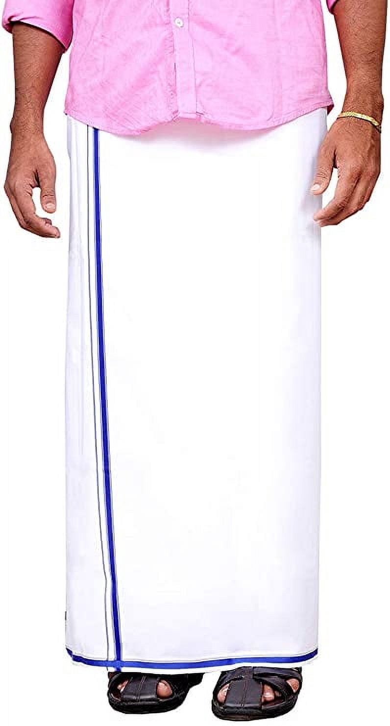 Stylesindia Pure Cotton Dhoti Lungi With Gold Zari Border - 3.6 Meters, Cream, Free Size - View #5