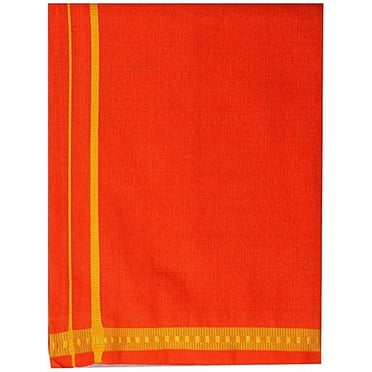 Stylesindia Fancy Border Colored Single Layer Dhoti Mundu Vesti 2.0mts-(Orange)
