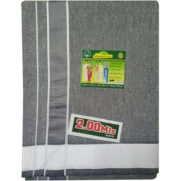 Stylesindia Men's Cotton Color Dhoti with Fancy Border - Kerala-style Veshti Mundu Kaili Lungi 2.0 Mtrs (Black-White Border)
