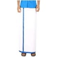 thumbnail image 1 of Stylesindia Men's Cotton Double Layer White Dhoti with Color Border - 3.60 Meters Length Veshti Mundu (Blue Border), 1 of 3