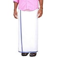 thumbnail image 1 of Stylesindia Men's Cotton Double Layer White Dhoti with Color Border - 3.60 Meters Length Veshti Mundu (Navy Blue Border), 1 of 3