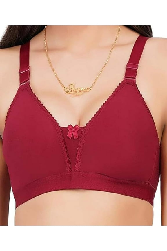 Non Padded Non-Wired Plunge Neckline Pattern Bra Plus Size Non Wired Pushup Soft Cup for Daily Use (US, Numeric, 42, Plus, Petite, Maroon)