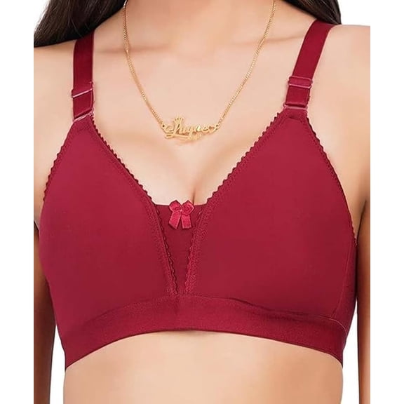 Stylesindia Non Padded Non-Wired Plunge Neckline Pattern Bra Plus Size Non Wired Pushup Soft Cup for Daily Use (US, Numeric, 44, Plus, Petite, Maroon)
