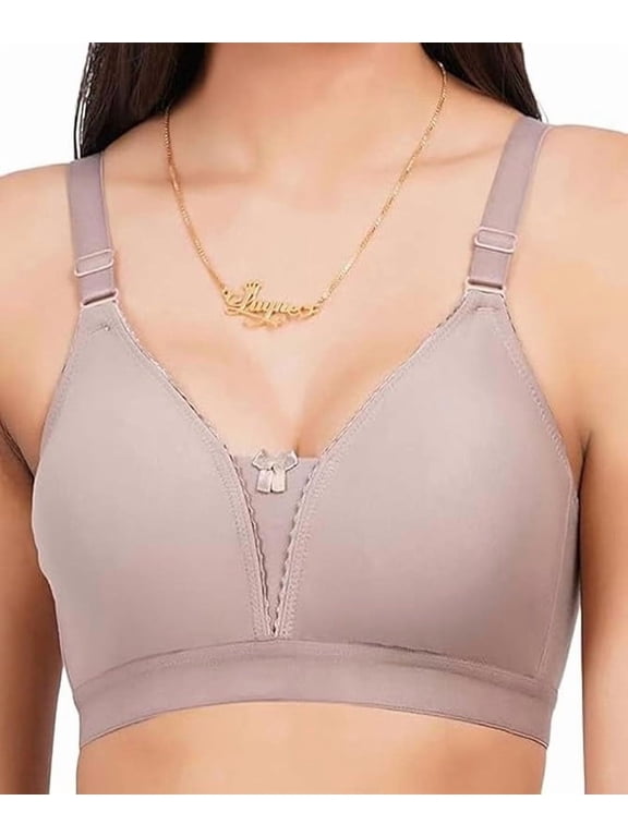 Non Padded Non-Wired Plunge Neckline Pattern Bra Plus Size Non Wired Pushup Soft Cup for Daily Use (US, Numeric, 40, Plus, Petite, Brown)