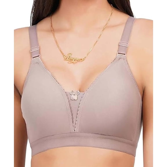 Stylesindia Non Padded Non-Wired Plunge Neckline Pattern Bra Plus Size Non Wired Pushup Soft Cup for Daily Use (US, Numeric, 44, Plus, Petite, Brown)