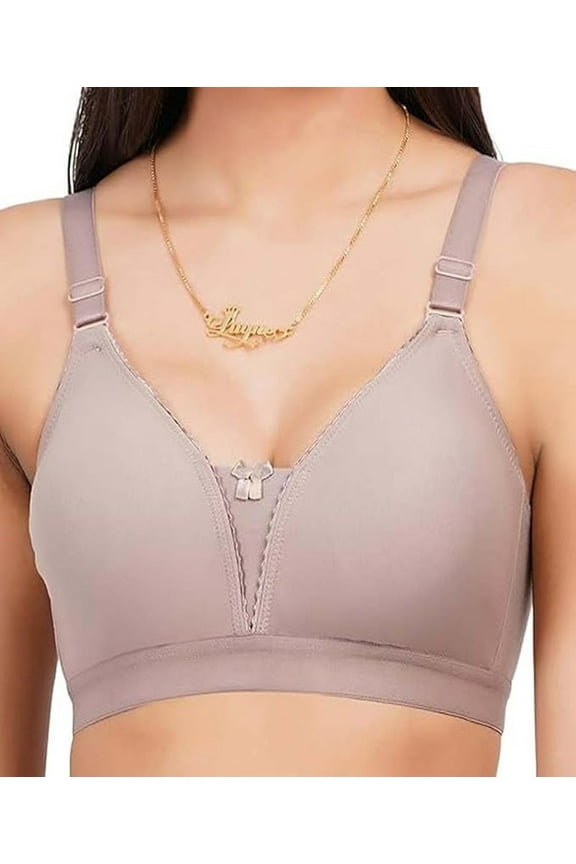 Non Padded Non-Wired Plunge Neckline Pattern Bra Plus Size Non Wired Pushup Soft Cup for Daily Use (US, Numeric, 44, Plus, Petite, Brown)