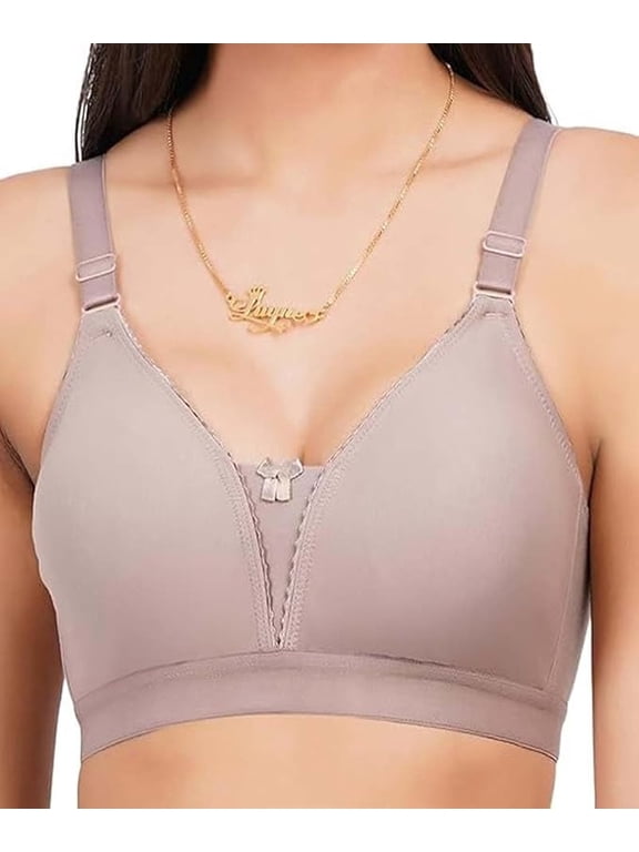 Non Padded Non-Wired Plunge Neckline Pattern Bra Plus Size Non Wired Pushup Soft Cup for Daily Use (US, Numeric, 44, Plus, Petite, Brown)