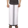 thumbnail image 1 of Stylesindia Cotton Dobby Design Border Dhotis (2m) Cotton Vesti Mundu Sarong Kerala Kasavu Border Dhoti (Black, Single Layer / 4 Mulam), 1 of 5