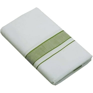 Stylesindia Cotton Dobby Design Border Dhotis (2m) Cotton Vesti Mundu Sarong Kerala Kasavu Border Dhoti (Olive, Single Layer / 4 Mulam)