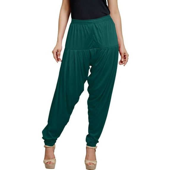 Stylesindia Solid Cotton Viscose Lycra Women's Patiala Harem Pants (Dark Green)