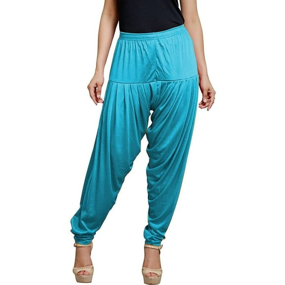 Stylesindia Solid Cotton Viscose Lycra Women's Patiala Harem Pants (Turquoise)