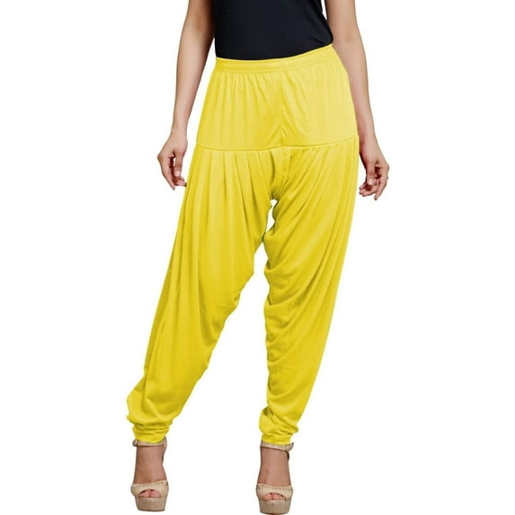 Stylesindia Solid Cotton Viscose Lycra Women's Patiala Harem Pants (Yellow)