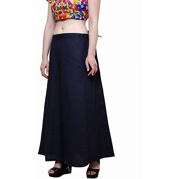 Stylesindia Women's Cotton Readymade Indian Inskirt Saree Petticoats Underskirt -Navy