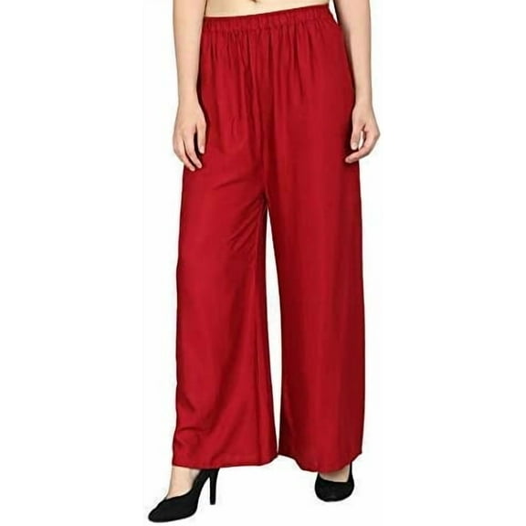 Stylesindiaâ„¢ Women's Palazzo Pants - Soft Rayon Bottom Pants for Tops, Tees & Kurta Kurtis (Red)