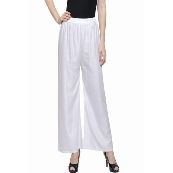 Stylesindia™ Women's Single Pocket Palazzo Pants - Soft Rayon Bottom Pants for Tops, Tees & Kurta Kurtis (Free Size White)