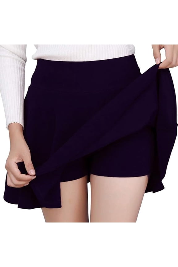 Women's Stretchable Skorts Skirts, Cotton Blend Knee Length Tennis Skirts with Elasticated Waist Belt ( X-Large,Navy)