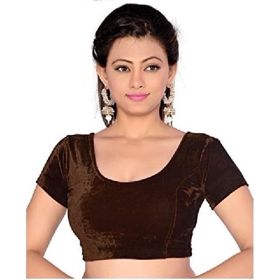 Stylesindia Women's Velvet Stretchable Sari Blouse XL (for Bust Size 32-36 Inches) (Brown)
