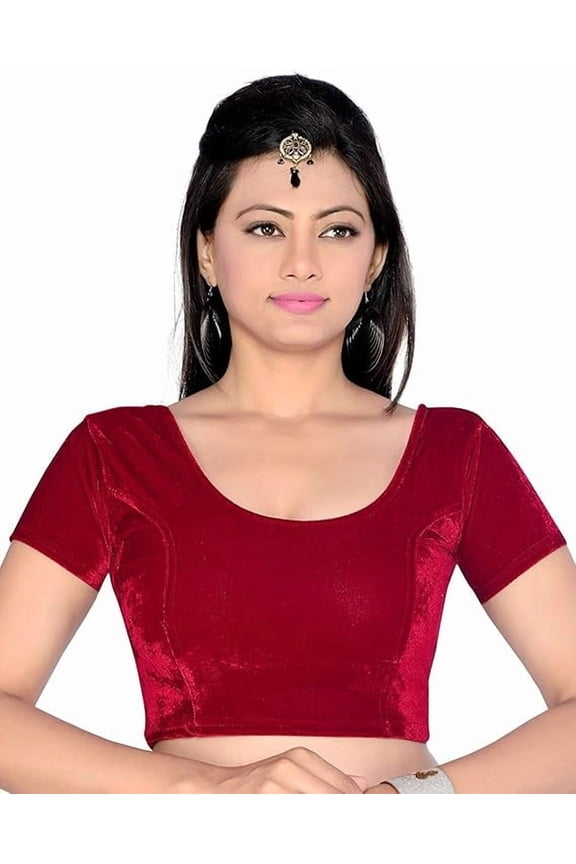Women's Velvet Stretchable Sari Blouse XL (for Bust Size 32-36 Inches) (Maroon)
